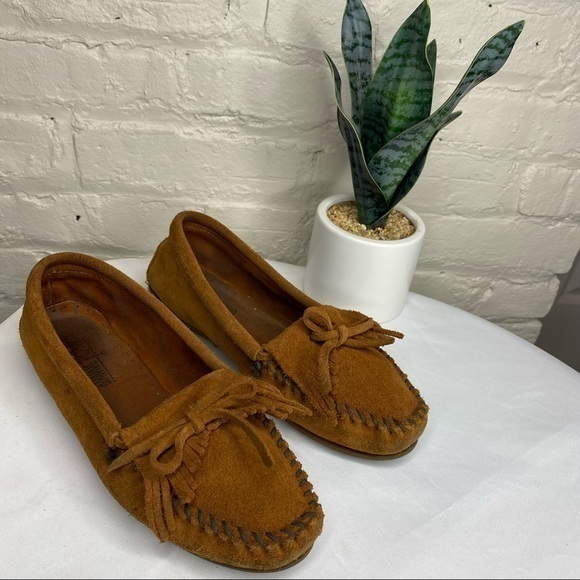 Minnetonka Kilty Leather Suede Moccasins Size 6 - Picture 2 of 10